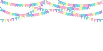 Part decorating concept with colorful  pennants hanging above. Vector illustration with copy space for your text. Greeting or Party invitation with carnival flag garlands.