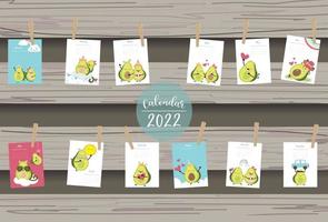 2022 table calendar week start on Sunday with avocado that use for vertical digital and printable A4 A5 size vector