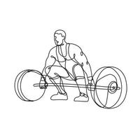 Weightlifter Lifting Heavy Weight Barbell Viewed from Front Continuous Line Drawing vector