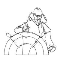 Skipper Fisherman Helmsman or Ship Captain at the Helm Front View Continuous Line Drawing vector