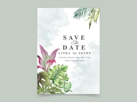 Elegant hand drawn floral tropical wedding invitation template