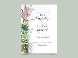Elegant hand drawn floral tropical wedding invitation template vector