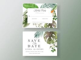 Tropical floral wedding invitation templates vector