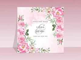 Beautiful hand drawn pink rose wedding invitation template vector