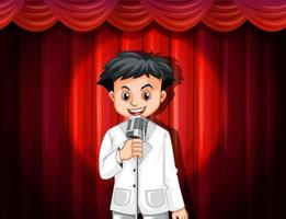 Speaker man with microphone on stage vector