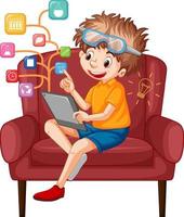 Boy sitting on couch learning from tablet vector