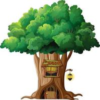 Fantasy tree house inside tree trunk on white background vector