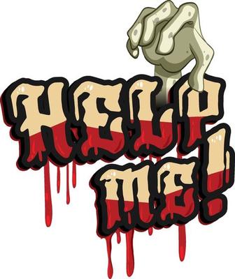 Help me word banner with zombie hand