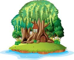 Fantasy tree house inside tree trunk vector