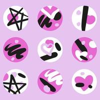 Set of covers for social media stories with shape hearts, stars and doodles. Trendy youth vector backgrounds