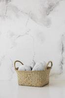 basket table with marble backgrount copy space photo