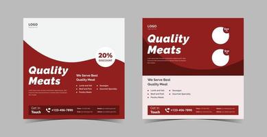 Fresh meat shop social media design template. Meat shop poster leaflet design. Meat market social media design template. vector