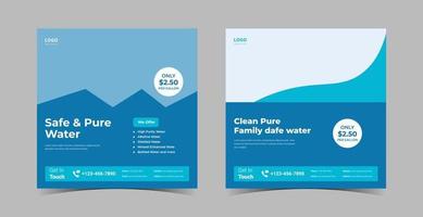 Water delivery social media design template. Pure water delivery poster leaflet design. Clean water supply social media template. vector