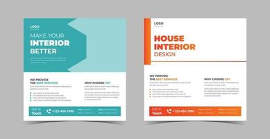 Interior design social media template. Interior real estate poster leaflet design. Real estate construction service social media design template vector