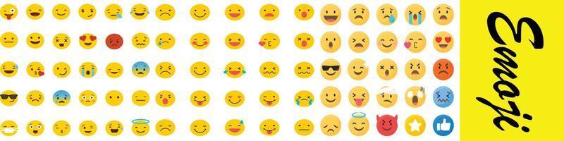Cute Set of Simple Emojis,Emoji faces icons,Emoji sticker set, Emoticons set. Emoji faces emoticon smile funny digital smiley vector