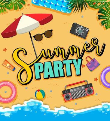 Tropical beach scene with Summer Party text banner