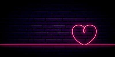 Valentine's background with neon pink heart one line on dark background. vector