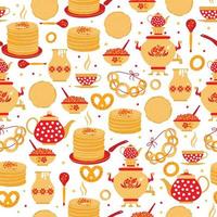 Shrovetide or Maslenitsa. Russian inscription Maslenitsa wide Wide Maslenitsa seamless pattern. Great Russian holiday Shrovetide. Vector illustration.