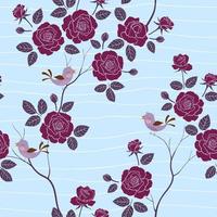 Seamless pattern with sweet garden roses on wavy soft blue background vector