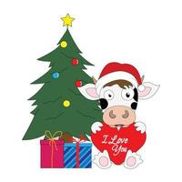 Cute dibujos animados de animales de vaca en navidad vector