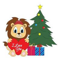 cute lion animal cartoon on christmas vector