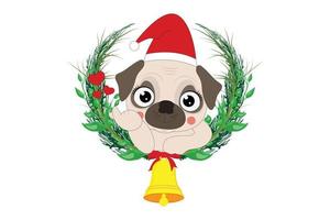 lindo, perro, animal, caricatura, en, navidad vector