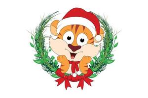 lindo, tigre, animal, caricatura, en, navidad vector