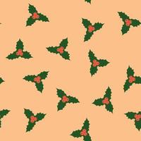 Seamless poinsettia pattern on beige background. Flat vector illustration