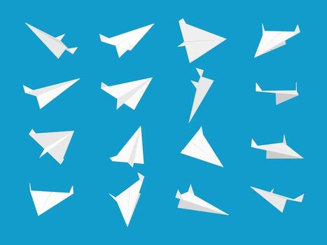 White paper planes collection with different views and angles vector