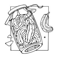 Ilustración de contorno de vector dibujado a mano de verduras de pepinos en escabeche. para el cartel del día nacional de la salmuera, el libro para colorear, el menú de diseño, el emblema, el logotipo.