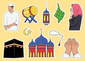 Colorful Hand Drawn Muslim Element Sticker Collection vector