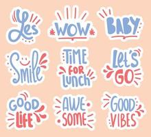 Set of colorful hand drawn motivational lettering stickers