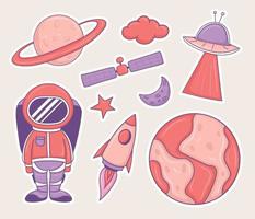 Colorful Hand drawn Space elements stickers collection vector