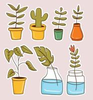 set of flowers potted flowers stickers vector