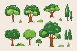 set of colorful hand drawn different tree design vector