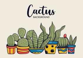 Colorful hand drawn cactus background vector