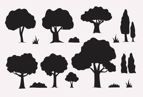 conjunto de silueta de árbol diferente vector