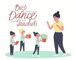 Girls congratulate the dance coach on the holiday vector