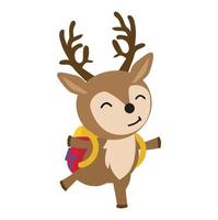 Cute deer go to school cartoon vector