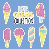 Colorful hand drawn ice cream stickers collection vector