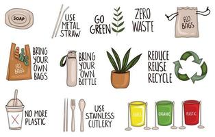 Set of Colorful Hand Drawn zero waste element vector