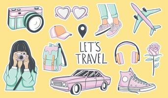 Colorful Hand Drawn Travel Stickers collection