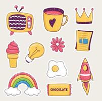 Set of colorful hand drawn Cute stickers vector