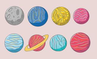 Set of colorful hand drawn different planet design vector