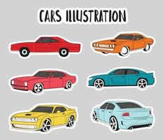 Colorful Hand Drawn Cars Illustration vector