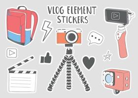 pegatinas de elementos de vlog dibujados a mano coloridos vector