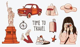 Colorful Hand Drawn Travel Stickers collection vector
