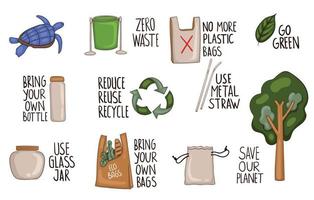 Set of Colorful Hand Drawn zero waste element vector