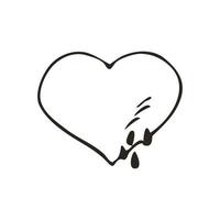 Doodle icono de corazón roto. símbolo de amor. Ilustración gráfica de vector dibujado a mano lindo aislado sobre fondo blanco. signo de estilo de contorno simple. patrón de dibujo de arte