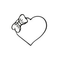 Doodle heart icon. Love symbol with bow. Cute hand drawn graphic illustration isolated on white background. Simple outline style sign. Art sketch pattern vector